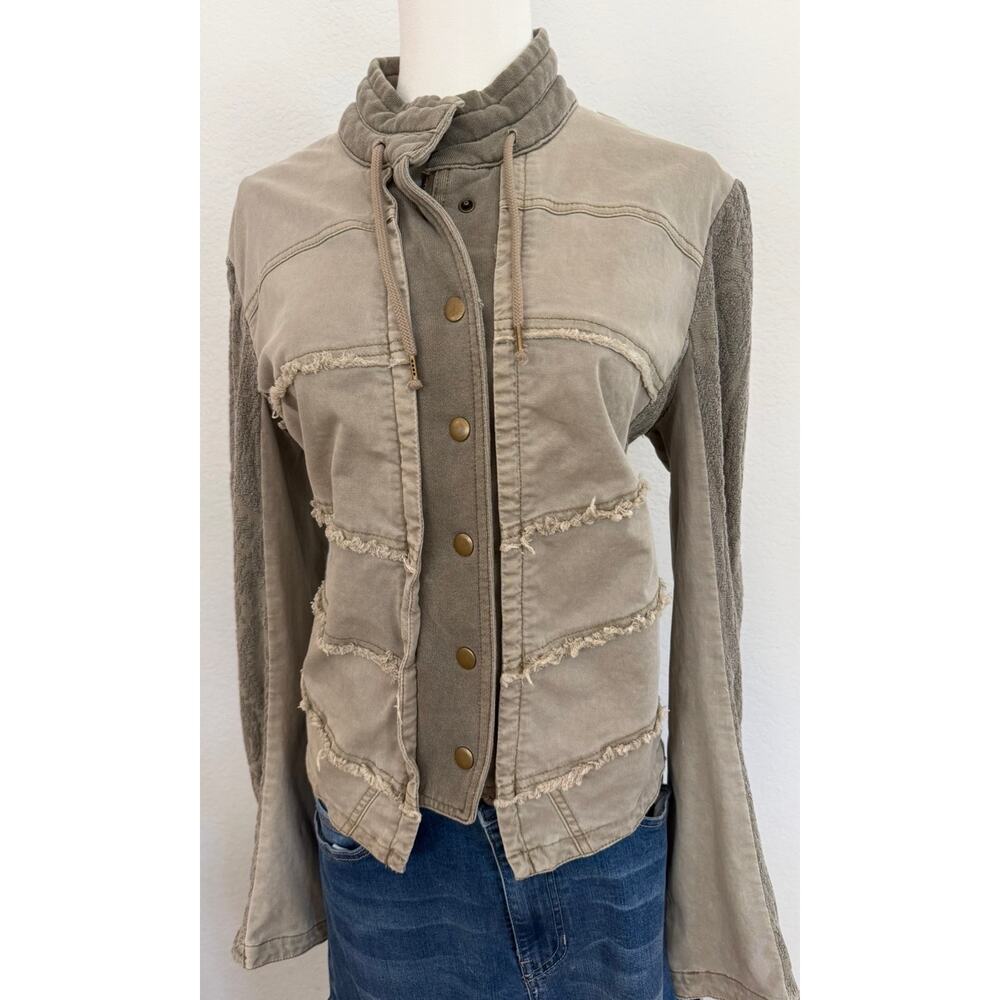Free People Olive Utility Inspired Stretch Cotton Jacquard Jacket Medium - Picture 2 of 8